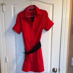 BCBGMaxAzria Tango Red Button-Front Shirt Dress